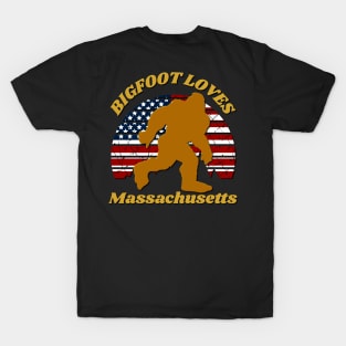 Bigfoot loves America and Massachusetts too T-Shirt